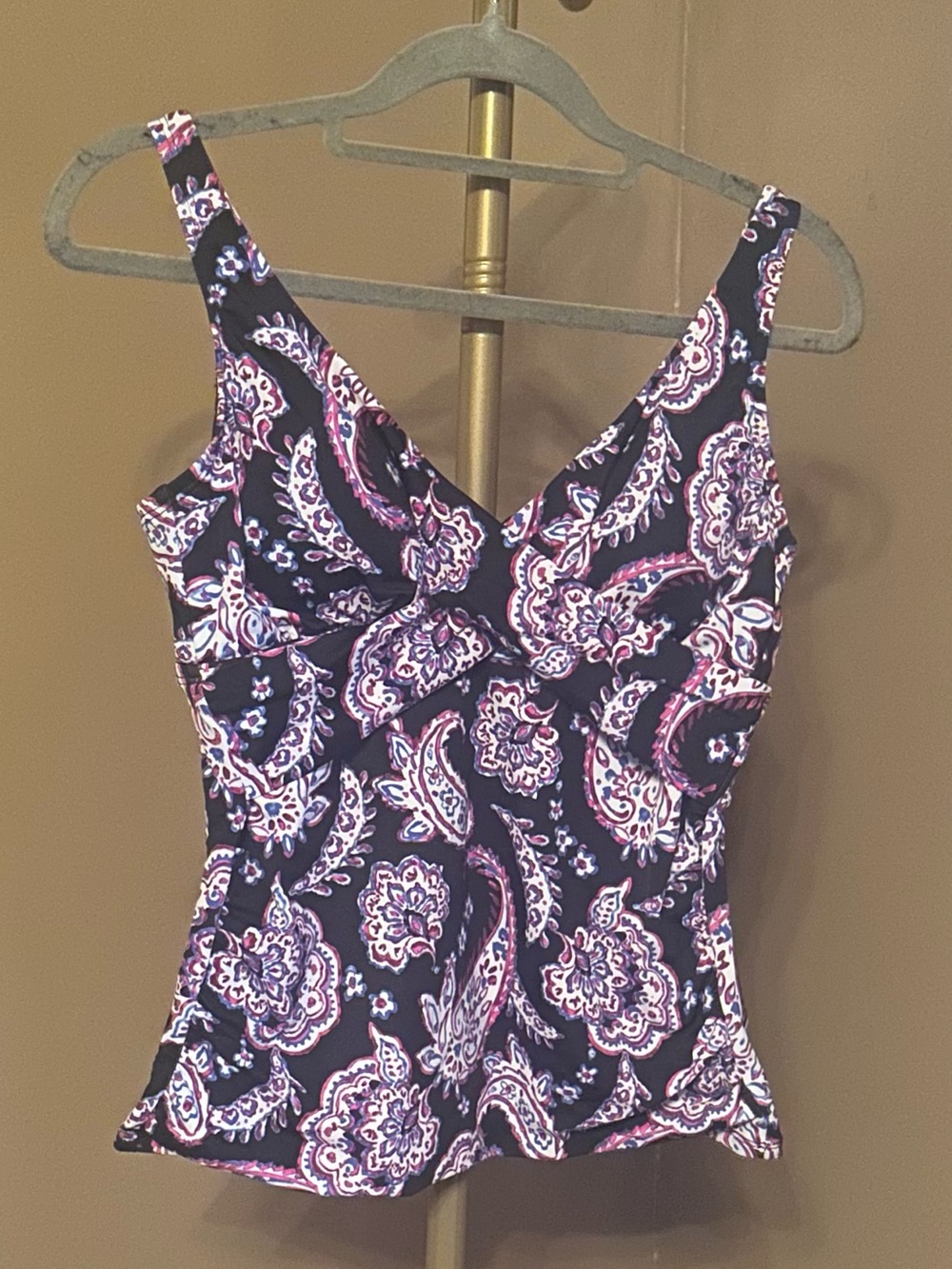 Swim Solutions Paisley Tankini with Pink and White Motif